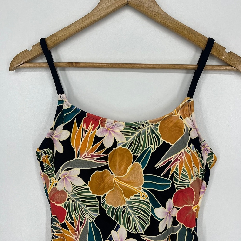 Hurley Womens Tropical Floral One Piece Swimsuit Black Multi Strappy Back Small - Picture 2 of 12